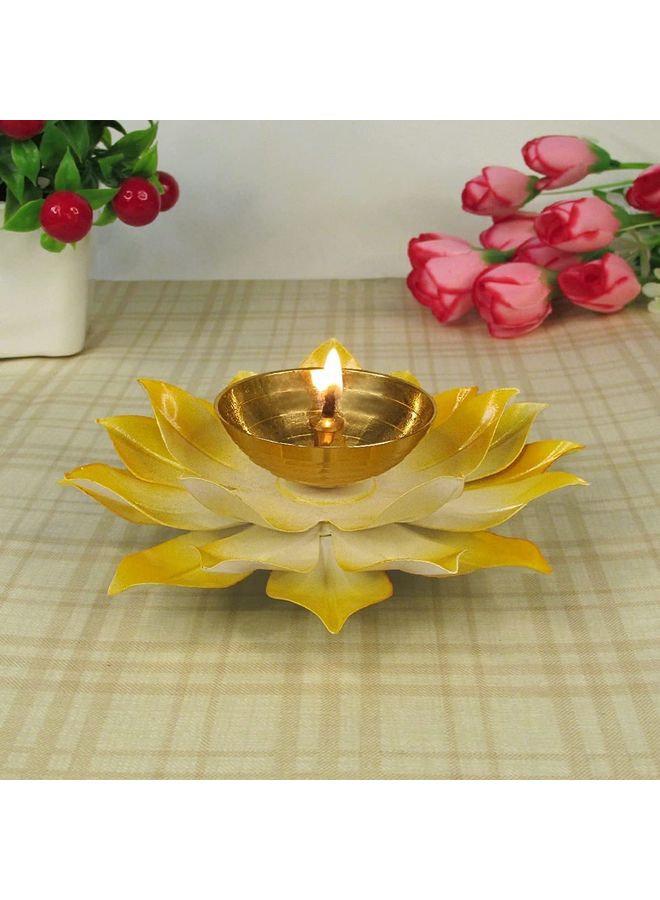 Lotus Shape Large Kuber Diwali Diya Gold/Yellow 6inch