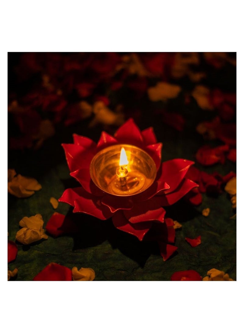 Lotus Shape Large Kuber Diwali Diya Gold/Red 6inch