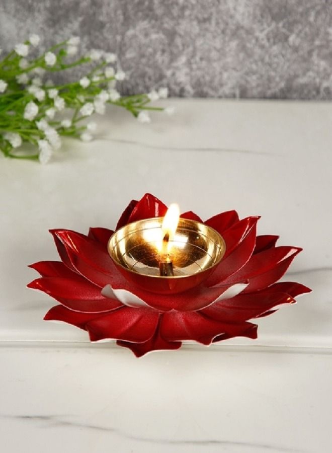 Lotus Shape Large Kuber Diwali Diya Gold/Red 6inch