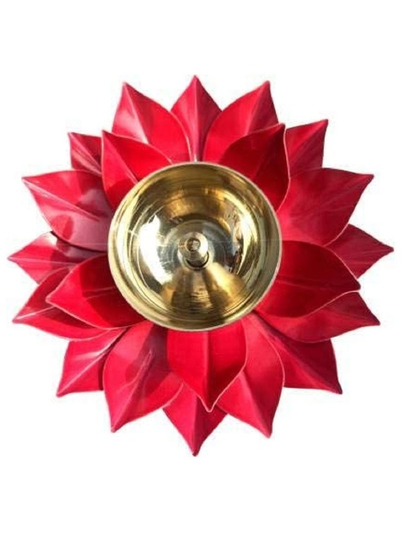 Lotus Shape Large Kuber Diwali Diya Gold/Red 6inch