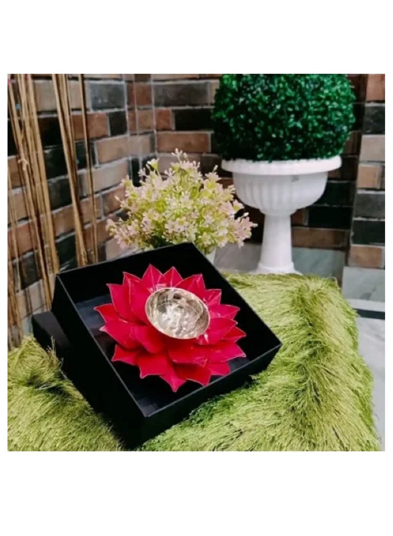 Lotus Shape Large Kuber Diwali Diya Gold/Red 6inch