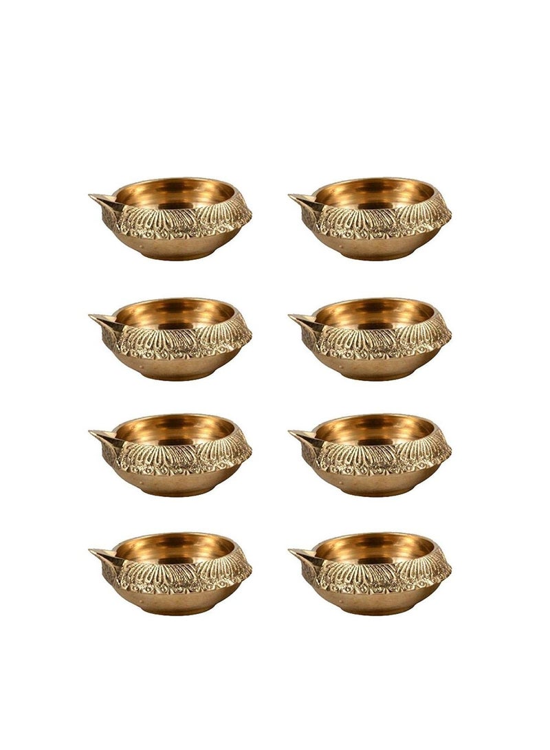 Hashcart Brass Diya 8 Pc Diwali Diyas Lamp for Pooja Deepam Deepak for Diwali Decorations