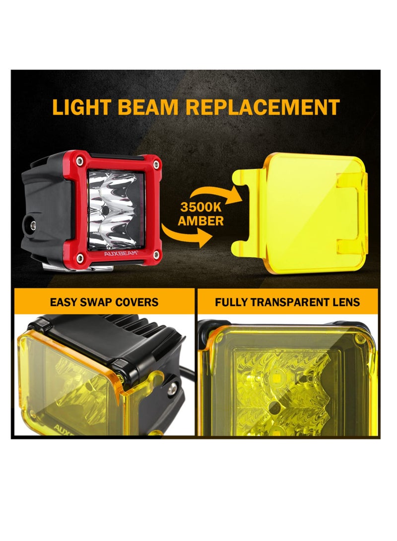 2 PCS Square LED Cube Light Covers, 3 inch Amber LED Pod Covers, Protective Polycarbonate Light Bar Lens Covers, Yellow Square Light Covers