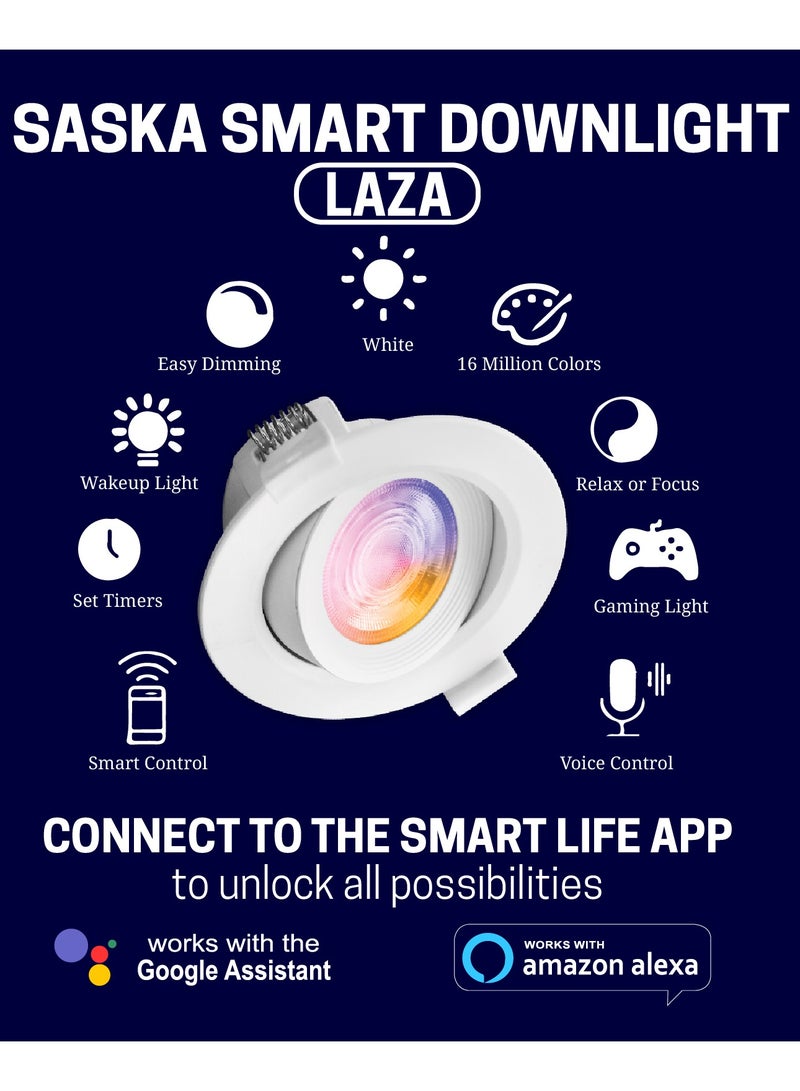 Saska smart wi-fi led downlight laza 5w tunable white dimmable color changing adjustable angle recessed Light ceiling lighting fixtures works with alexa and google home (Pack of 8)