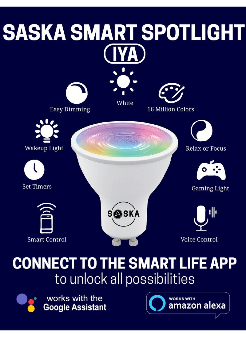 Saska Smart WiFi GU10 Spotlight IYA Dimmable Brightness Multi Color (Pack of 6)