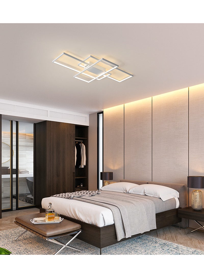 Dimmable LED Ceiling Light With Remote Control Modern Recessed Mounted Ceiling Lighting Fixture, 3 square Acrylic Ceiling Light White 50W LED Chandelier Bedroom Dining Room Kitchen