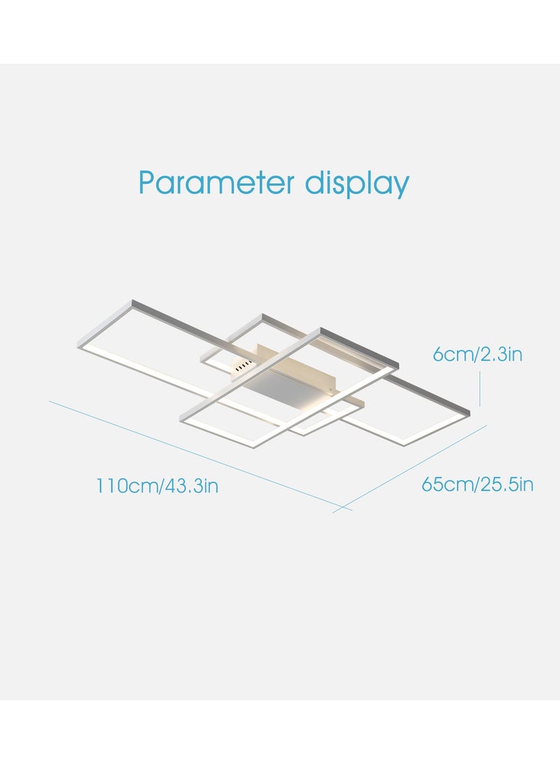 Dimmable LED Ceiling Light With Remote Control Modern Recessed Mounted Ceiling Lighting Fixture, 3 square Acrylic Ceiling Light White 50W LED Chandelier Bedroom Dining Room Kitchen