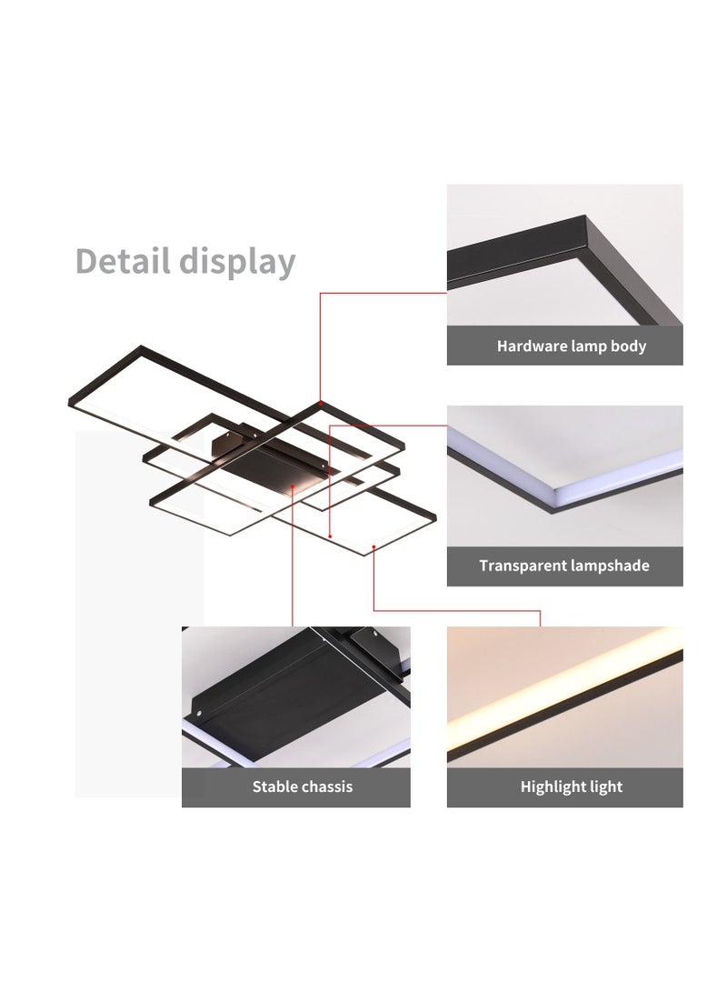 Dimmable Square LED Ceiling Lights, Ceiling Modern Light Acrylic Flush Mount Ceiling Lamps with Remote Control, 50W Black Ceiling Light Fixture for Living Dining Room Bedroom Kitchen