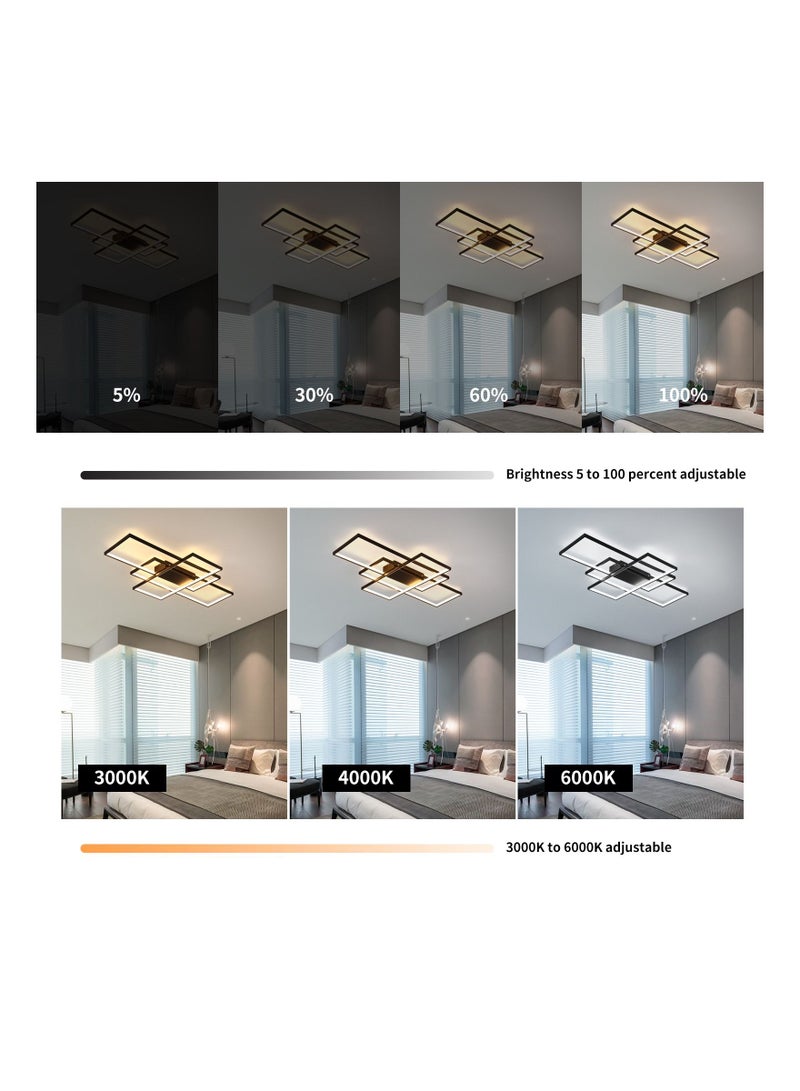 Dimmable Square LED Ceiling Lights, Ceiling Modern Light Acrylic Flush Mount Ceiling Lamps with Remote Control, 50W Black Ceiling Light Fixture for Living Dining Room Bedroom Kitchen