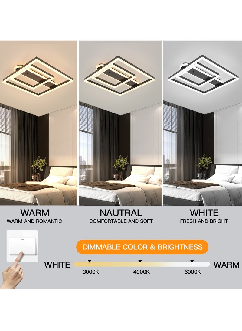 Black Ceiling Light Fixture 50cm Square Modern LED Ceiling Light 86W Flush Mount Dimmable Ceiling Light for Hallway Living Room Dining room Kitchen Hall and Bedroom Acrylic Ceiling Lamps