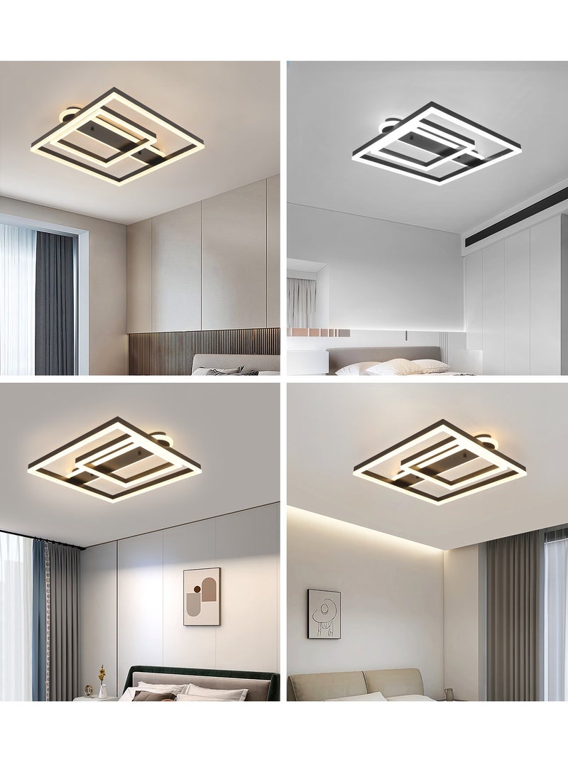 Black Ceiling Light Fixture 50cm Square Modern LED Ceiling Light 86W Flush Mount Dimmable Ceiling Light for Hallway Living Room Dining room Kitchen Hall and Bedroom Acrylic Ceiling Lamps