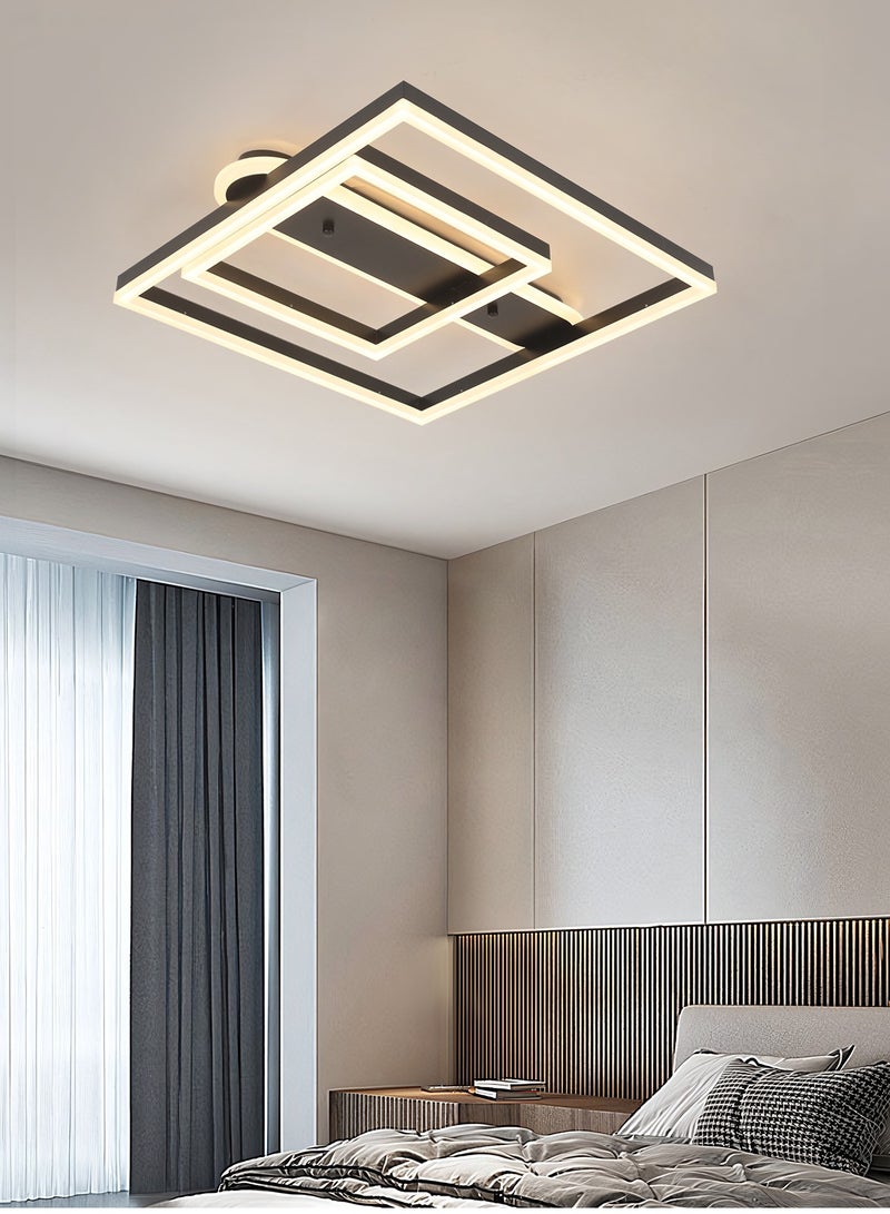 Black Ceiling Light Fixture 50cm Square Modern LED Ceiling Light 86W Flush Mount Dimmable Ceiling Light for Hallway Living Room Dining room Kitchen Hall and Bedroom Acrylic Ceiling Lamps