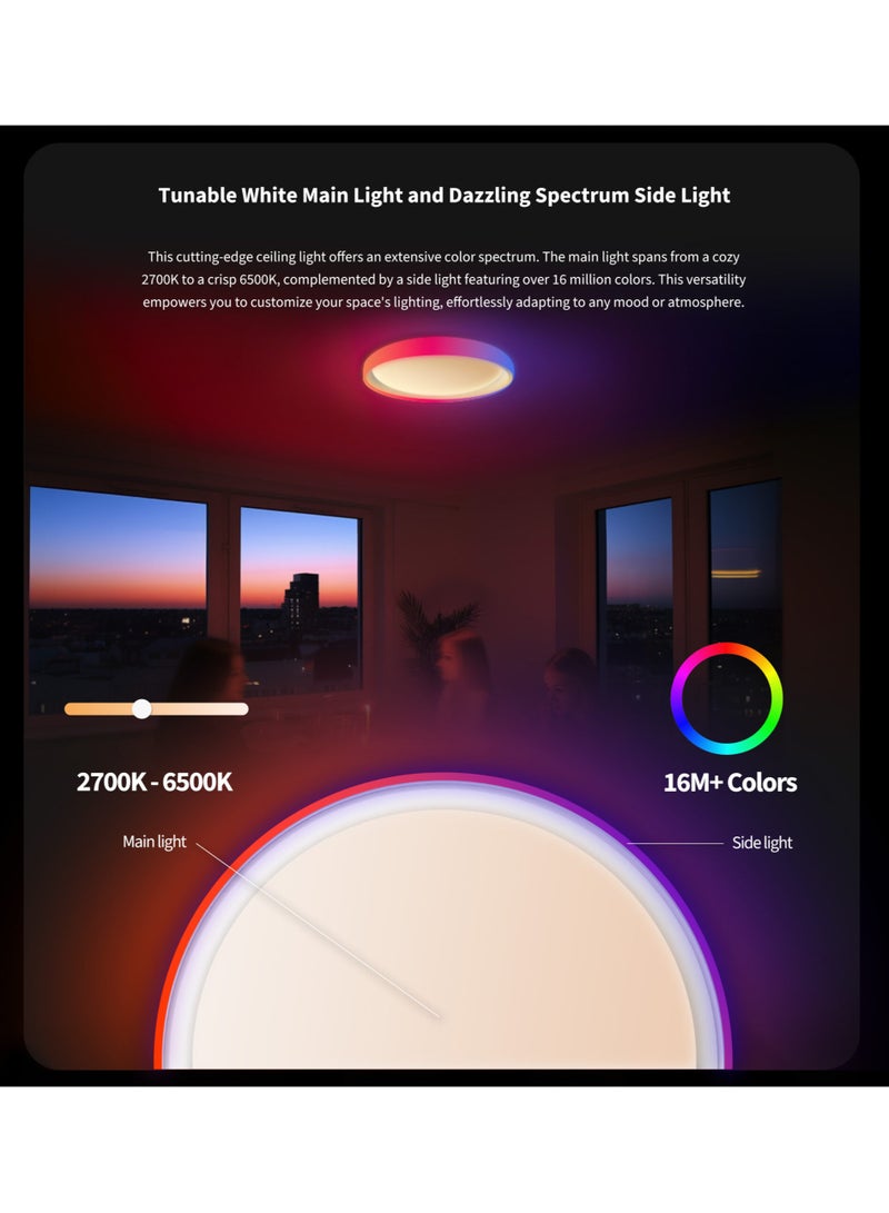 LED Ceiling Light T1M with Matter,RGB+IC with Gradient Effects and 16 Million Colors, 40W 3450lm, 2700-6500K Tunable White, Supports HomeKit, Alexa and IFTTT