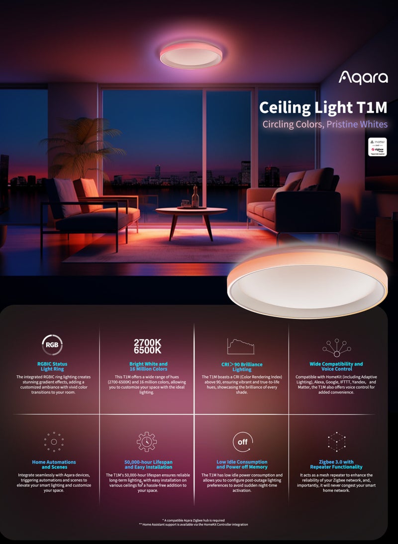 LED Ceiling Light T1M with Matter,RGB+IC with Gradient Effects and 16 Million Colors, 40W 3450lm, 2700-6500K Tunable White, Supports HomeKit, Alexa and IFTTT