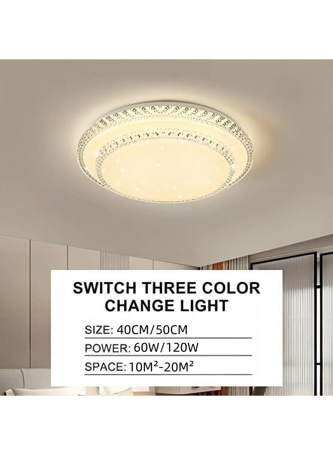 Flush Mount Double Layer Crystal Ceiling Lamp, 3-color Modern Simple LED Ceiling Light for Bedroom Living Room Dining Room