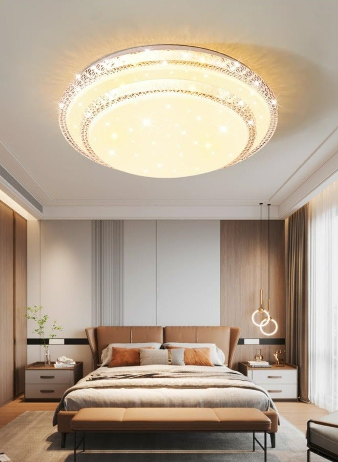 Flush Mount Double Layer Crystal Ceiling Lamp, 3-color Modern Simple LED Ceiling Light for Bedroom Living Room Dining Room