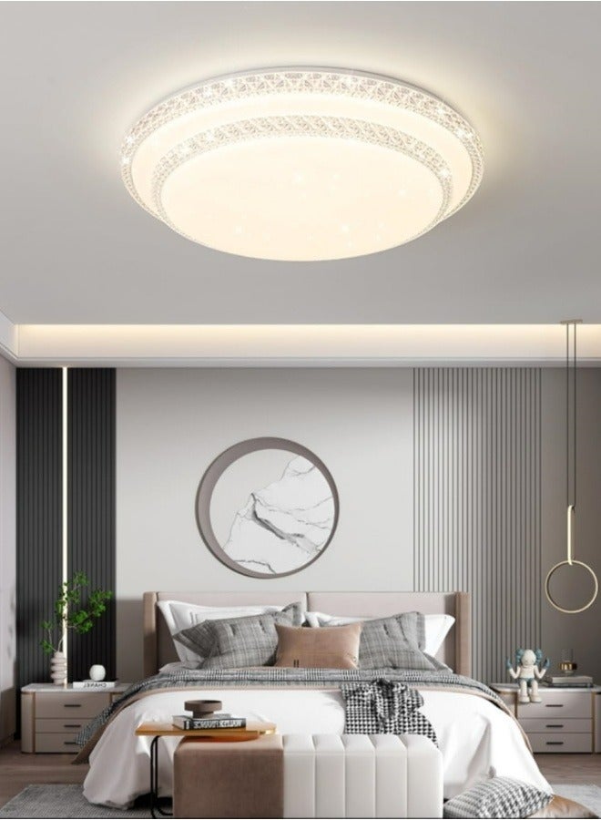 Flush Mount Double Layer Crystal Ceiling Lamp, 3-color Modern Simple LED Ceiling Light for Bedroom Living Room Dining Room