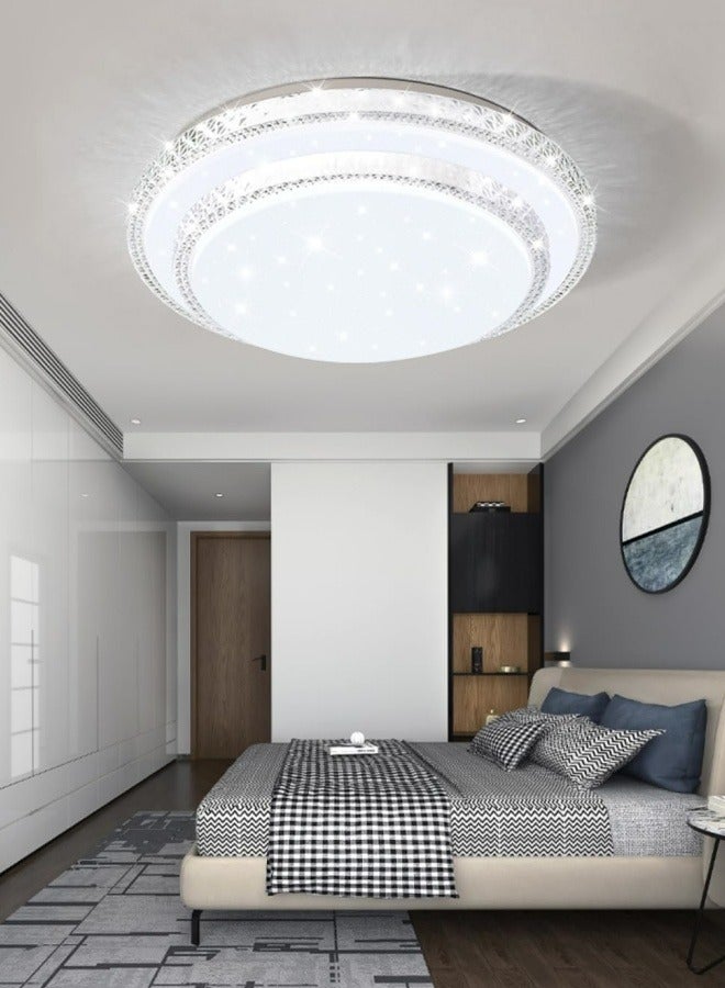 Flush Mount Double Layer Crystal Ceiling Lamp, 3-color Modern Simple LED Ceiling Light for Bedroom Living Room Dining Room
