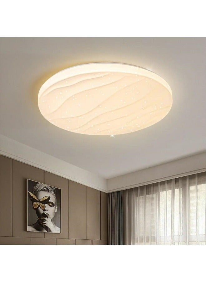 Modern Simple Flush Mount LED Ceiling Light, Wavy Round 3 Color LED Ceiling Light for Living Room, Dining Room, Bedroom, Kitchen, Island