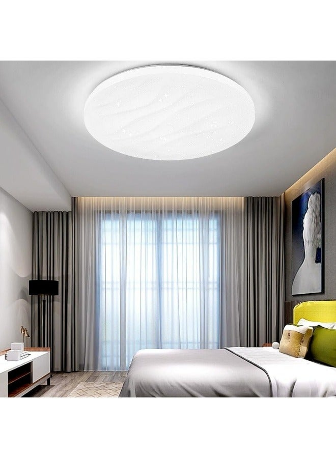 Modern Simple Flush Mount LED Ceiling Light, Wavy Round 3 Color LED Ceiling Light for Living Room, Dining Room, Bedroom, Kitchen, Island