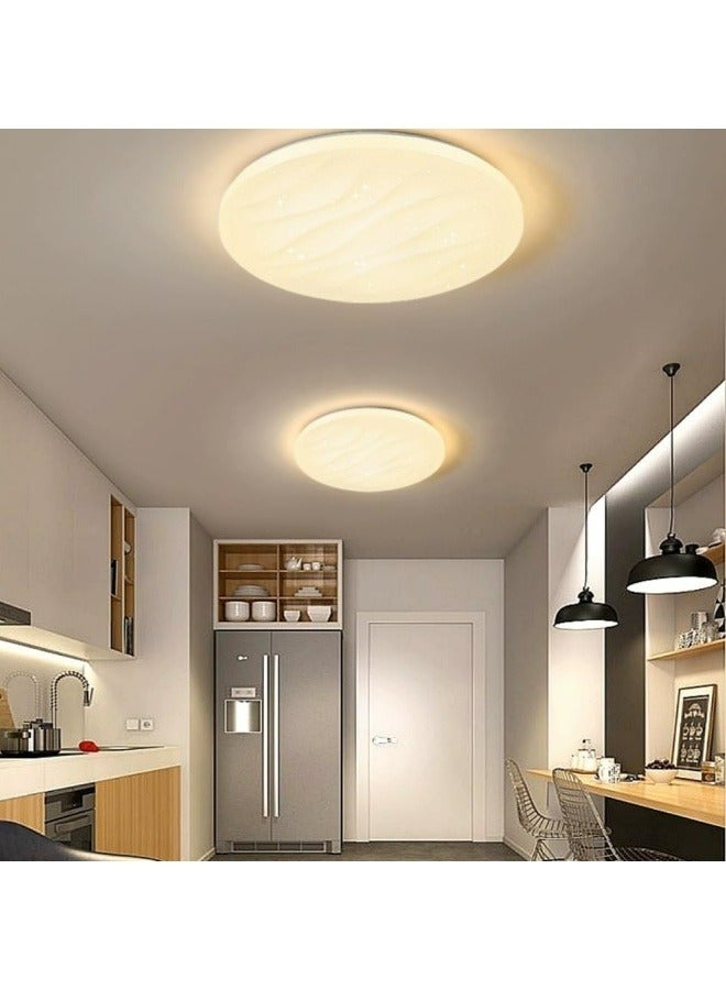 Modern Simple Flush Mount LED Ceiling Light, Wavy Round 3 Color LED Ceiling Light for Living Room, Dining Room, Bedroom, Kitchen, Island
