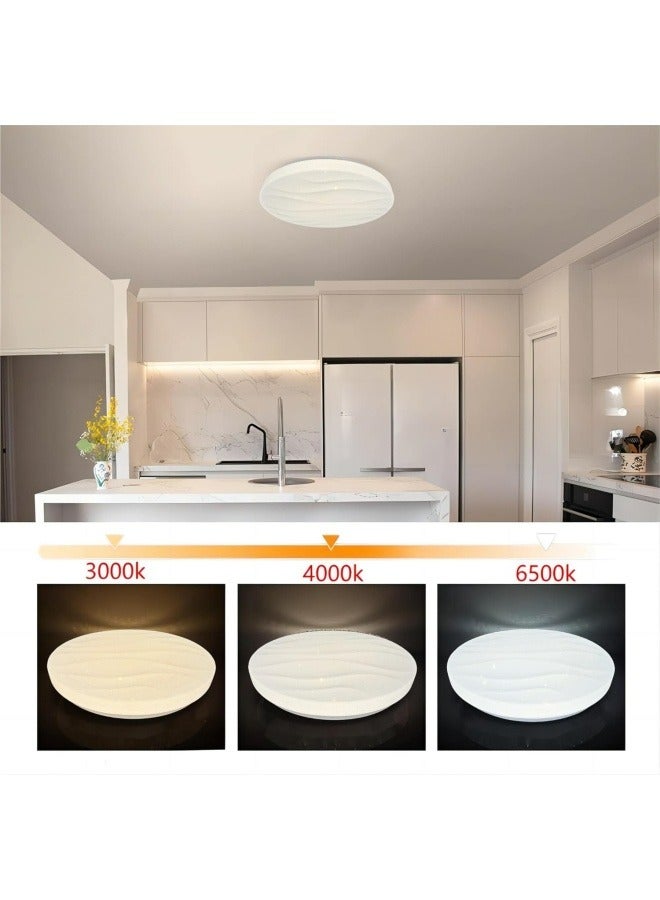 Modern Simple Flush Mount LED Ceiling Light, Wavy Round 3 Color LED Ceiling Light for Living Room, Dining Room, Bedroom, Kitchen, Island