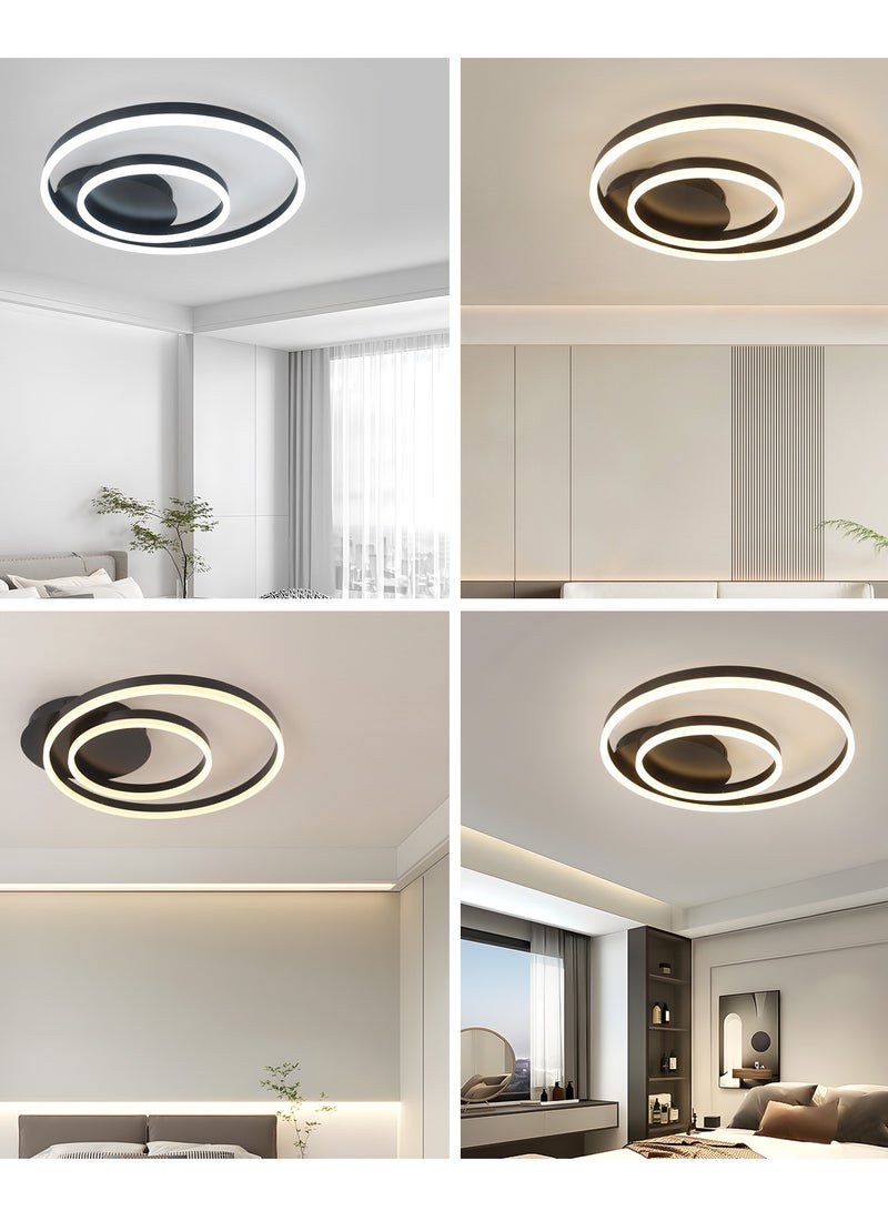 Modern LED Ceiling Light Living Room, 2-Ring Black Ceiling Light Bedroom, Acrylic Dimmable Lighting Ceiling Lamp for Living Room, Bedroom, 44W, 3000K-6000K