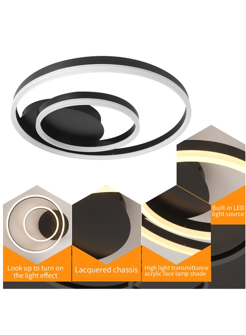 Modern LED Ceiling Light Living Room, 2-Ring Black Ceiling Light Bedroom, Acrylic Dimmable Lighting Ceiling Lamp for Living Room, Bedroom, 44W, 3000K-6000K