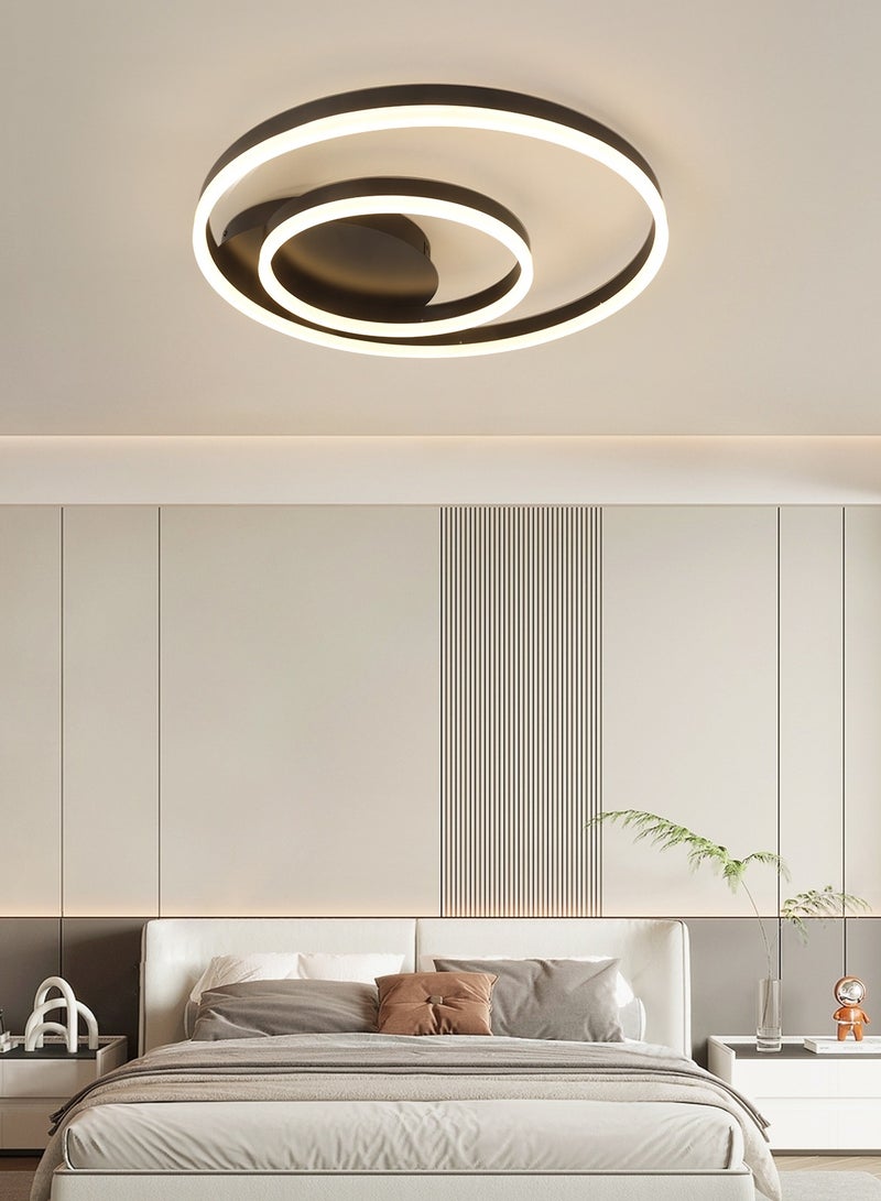 Modern LED Ceiling Light Living Room, 2-Ring Black Ceiling Light Bedroom, Acrylic Dimmable Lighting Ceiling Lamp for Living Room, Bedroom, 44W, 3000K-6000K