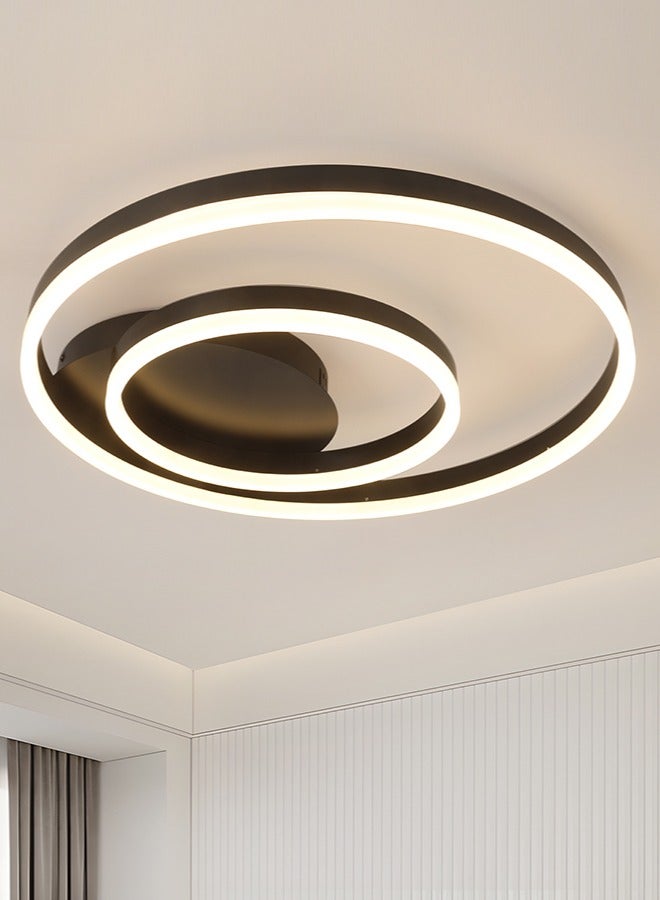 Modern LED Ceiling Light Living Room, 2-Ring Black Ceiling Light Bedroom, Acrylic Dimmable Lighting Ceiling Lamp for Living Room, Bedroom, 44W, 3000K-6000K