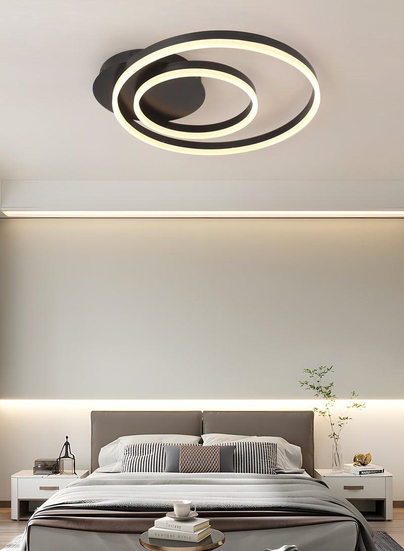 Modern LED Ceiling Light Living Room, 2-Ring Black Ceiling Light Bedroom, Acrylic Dimmable Lighting Ceiling Lamp for Living Room, Bedroom, 44W, 3000K-6000K