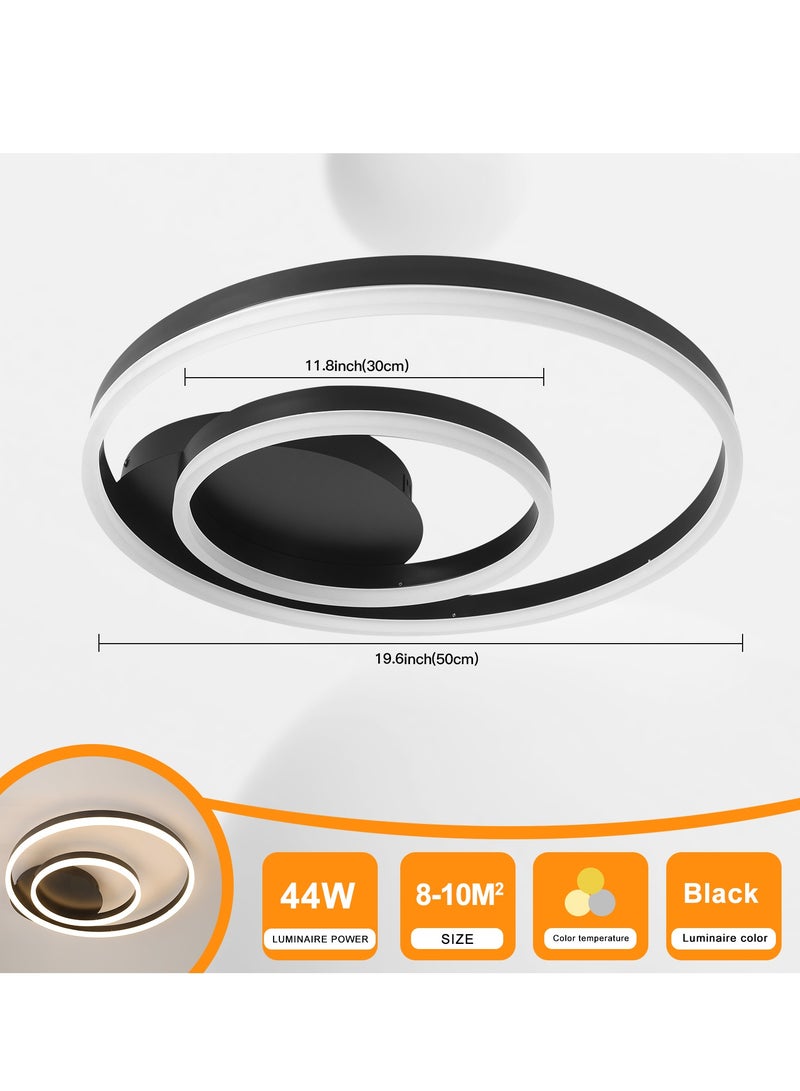 Modern LED Ceiling Light Living Room, 2-Ring Black Ceiling Light Bedroom, Acrylic Dimmable Lighting Ceiling Lamp for Living Room, Bedroom, 44W, 3000K-6000K