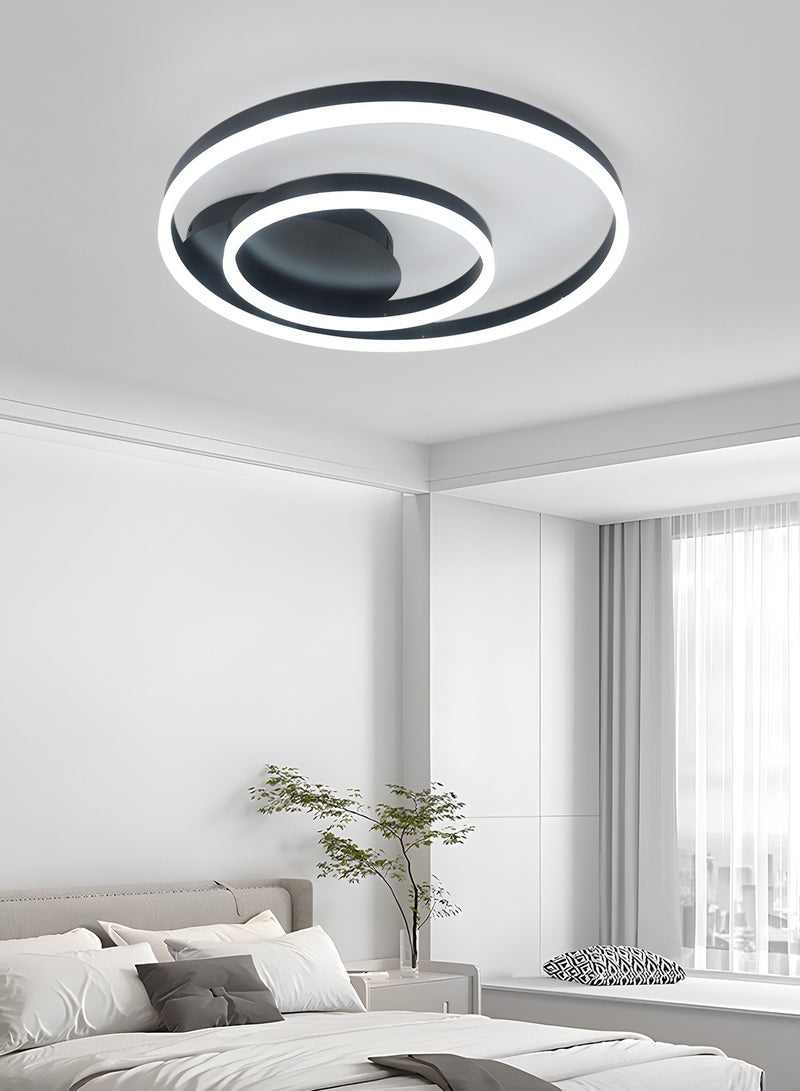 Modern LED Ceiling Light Living Room, 2-Ring Black Ceiling Light Bedroom, Acrylic Dimmable Lighting Ceiling Lamp for Living Room, Bedroom, 44W, 3000K-6000K