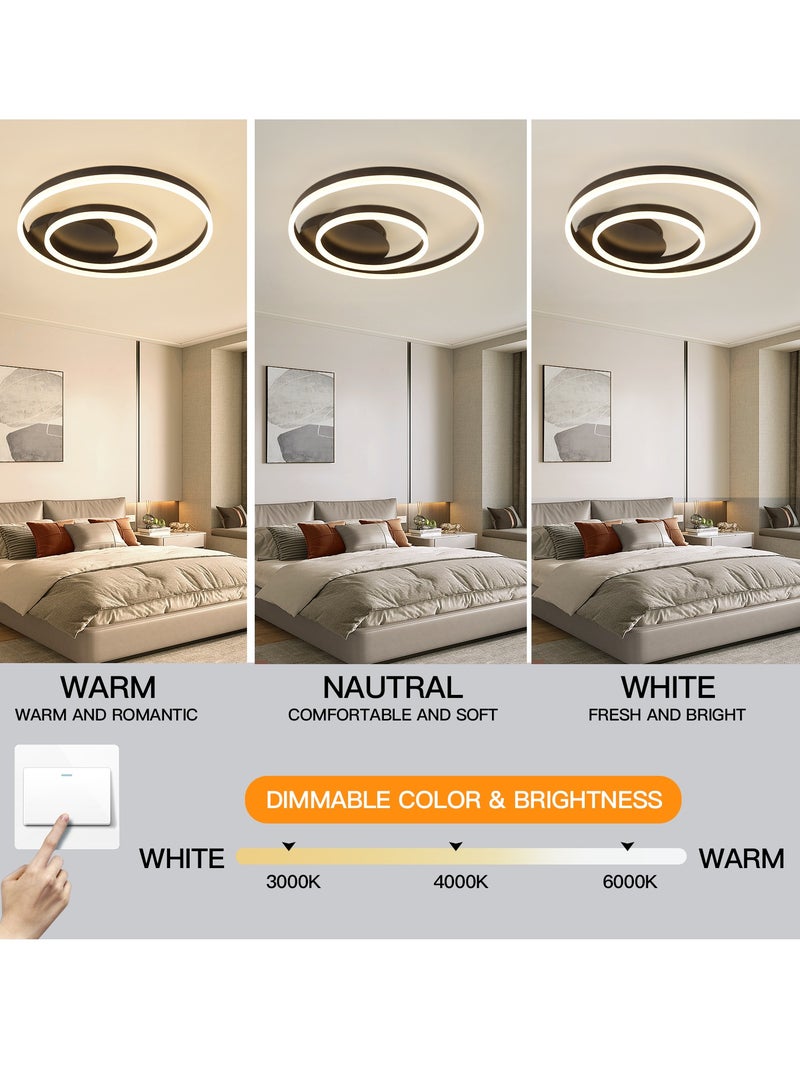 Modern LED Ceiling Light Living Room, 2-Ring Black Ceiling Light Bedroom, Acrylic Dimmable Lighting Ceiling Lamp for Living Room, Bedroom, 44W, 3000K-6000K