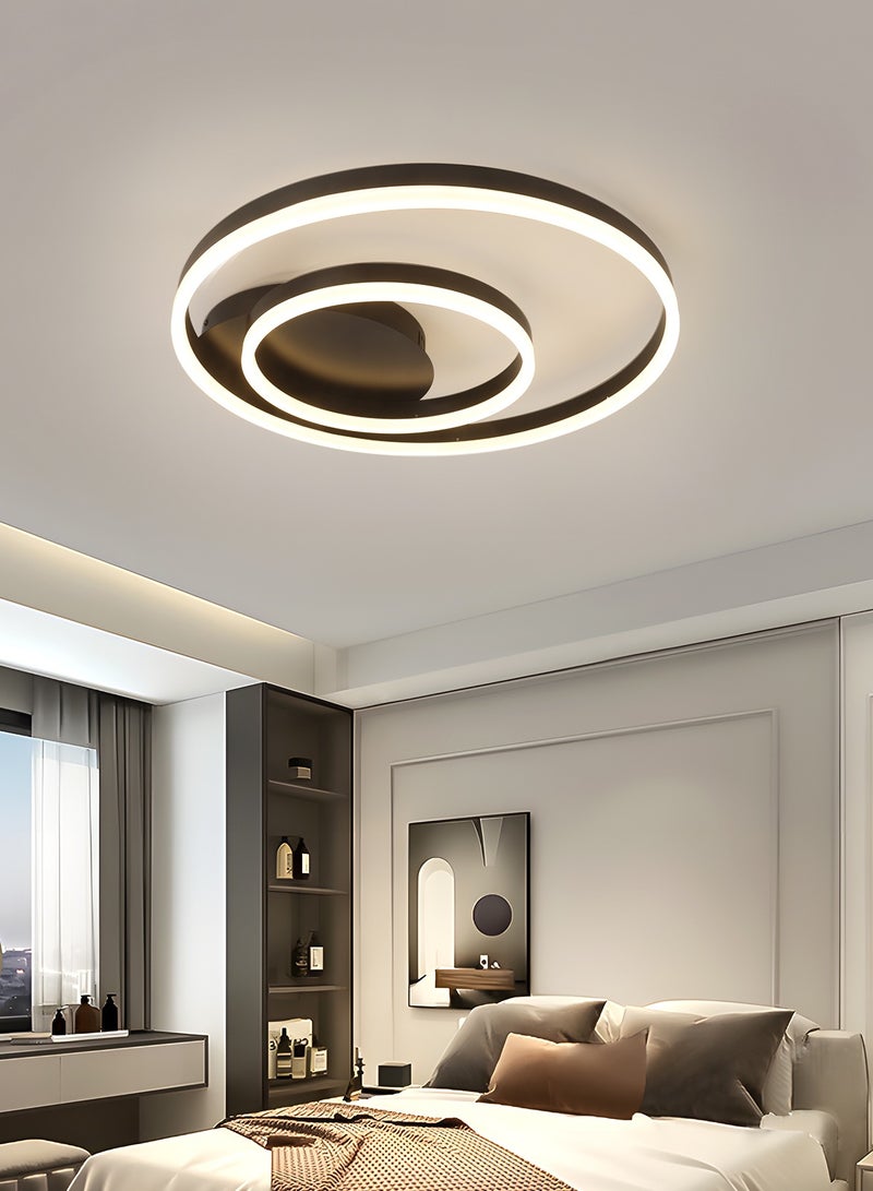 Modern LED Ceiling Light Living Room, 2-Ring Black Ceiling Light Bedroom, Acrylic Dimmable Lighting Ceiling Lamp for Living Room, Bedroom, 44W, 3000K-6000K