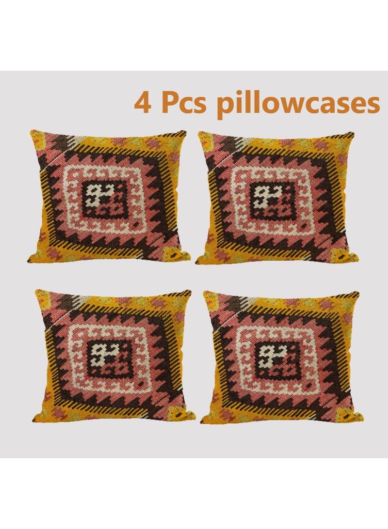 4 Pcs Bohemian Pillowcases Ethnic Linen Pillowcases Multicolor 45x45cm Without Pillow Core