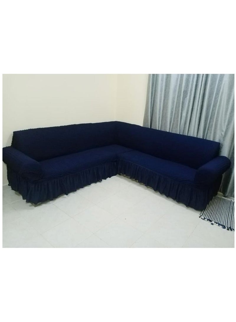 Stretchable L Shape Sofa Cover Corner Couch Cover 6 Seater Free Size Fits on Different Models of Sofa 4 to 6 Meter Length Navy Blue