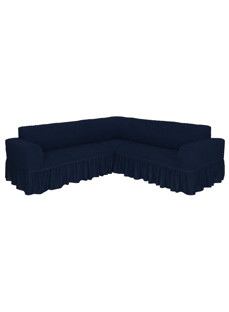 Stretchable L Shape Sofa Cover Corner Couch Cover 6 Seater Free Size Fits on Different Models of Sofa 4 to 6 Meter Length Navy Blue