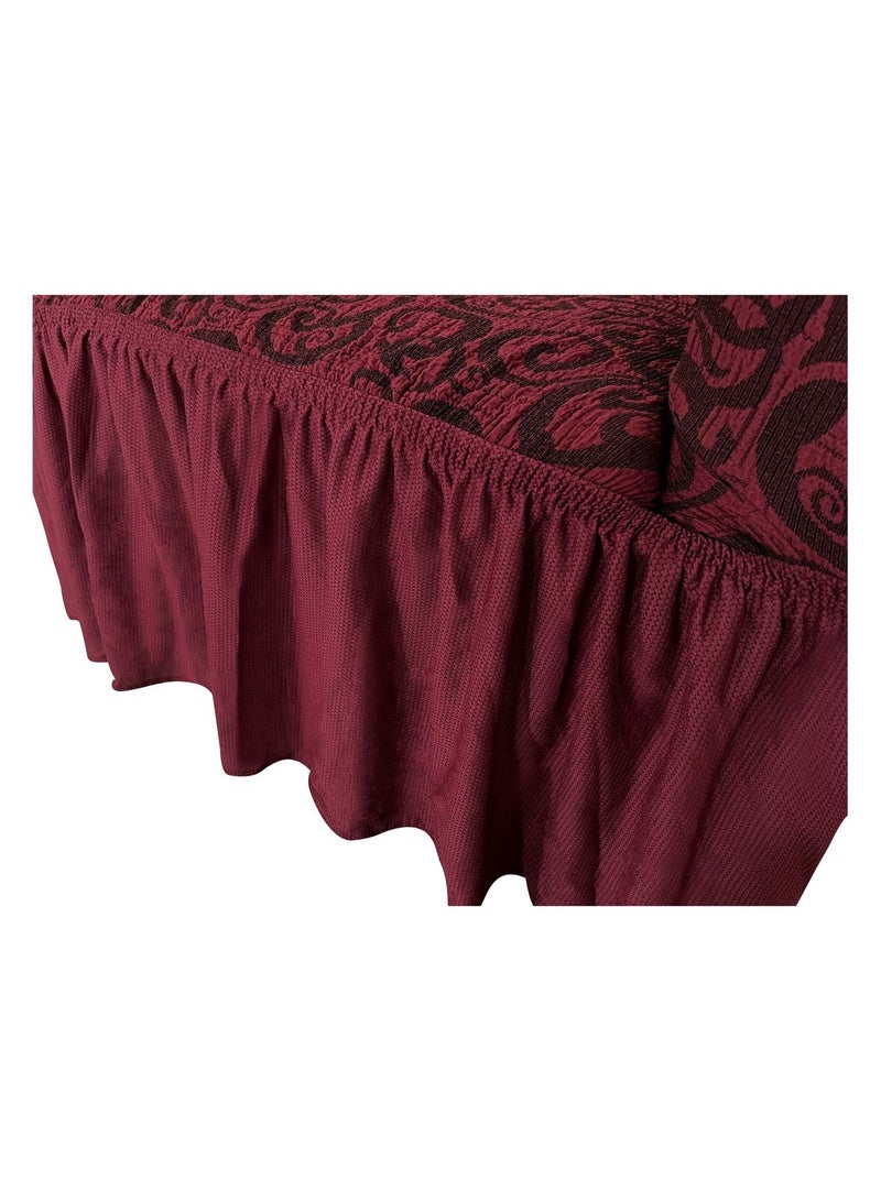 4-Piece Stretchable Sofa Cover Set Woven Jacquard Seven Seater Couch Cover Set 3211 Combination Maroon