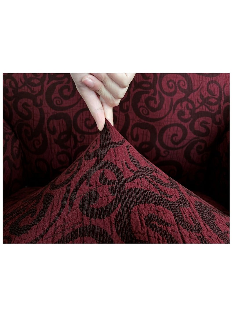 4-Piece Stretchable Sofa Cover Set Woven Jacquard Seven Seater Couch Cover Set 3211 Combination Maroon