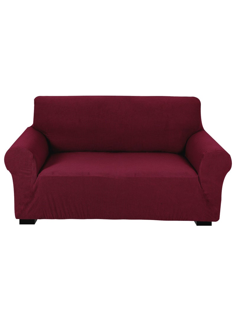 High Stretch 2-Seater Sofa Cover Soft Brushed Fabric Couch Cover Exquisitely Full Coverage Furniture Protector Slipcover Two Seater Fits on Standard and Recliner Sofa 145-178cm Size Burgundy