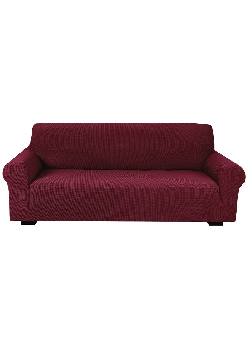 High Stretch 3-Seater Sofa Cover Soft Brushed Fabric Couch Cover Exquisitely Full Coverage Furniture Protector Slipcover Three Seater Fits on Standard and Recliner Sofa 185-235cm Size Burgundy