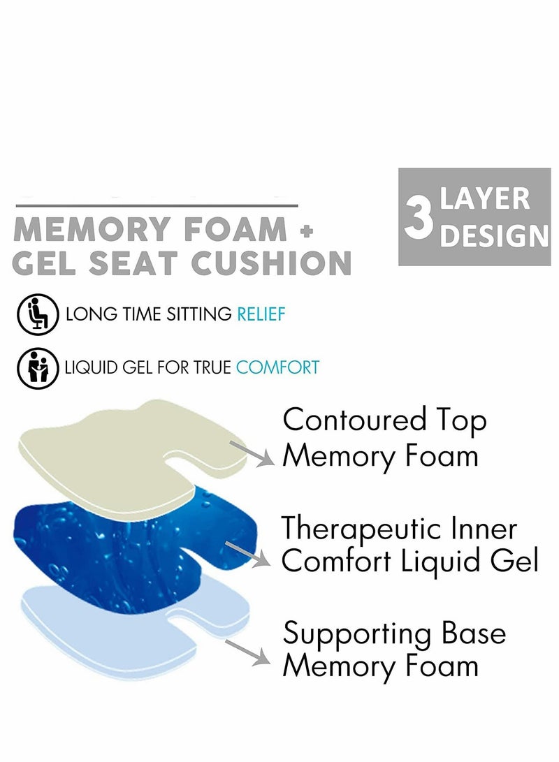Gel Seat Cushion for Long Sitting Enhanced Office Chair Pillow, Back Support Cushion, Memory Foam Desk Pad, Gray