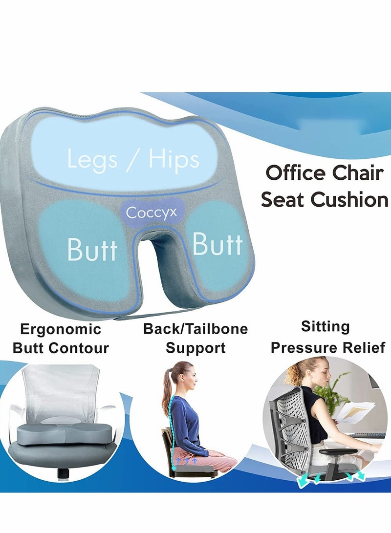 Gel Seat Cushion for Long Sitting Enhanced Office Chair Pillow, Back Support Cushion, Memory Foam Desk Pad, Gray