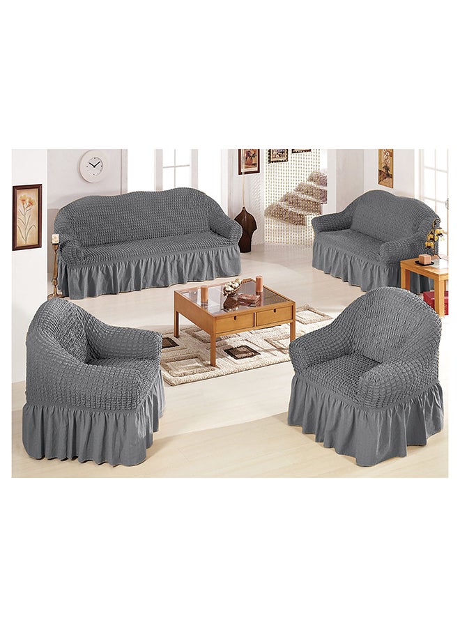 7 Seater (3+2+1+1) Super Stretchable Anti-Wrinkle Slip Resistant Sofa Cover Set Grey 110x470cm