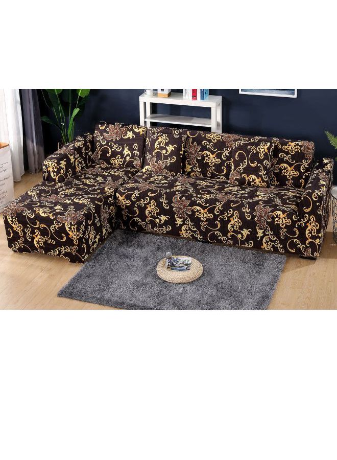 Floral Print Sofa Slipcover With Pillowcase Coffee/Yellow