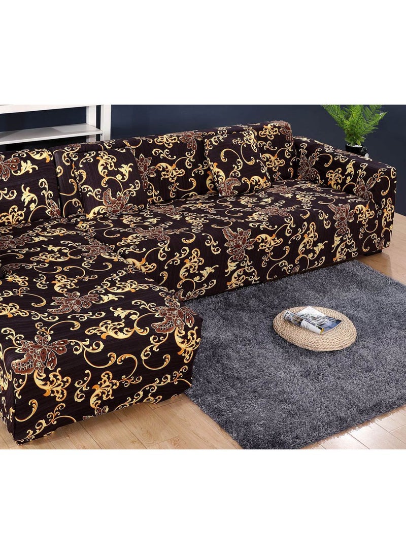 Floral Print Sofa Slipcover With Pillowcase Coffee/Yellow