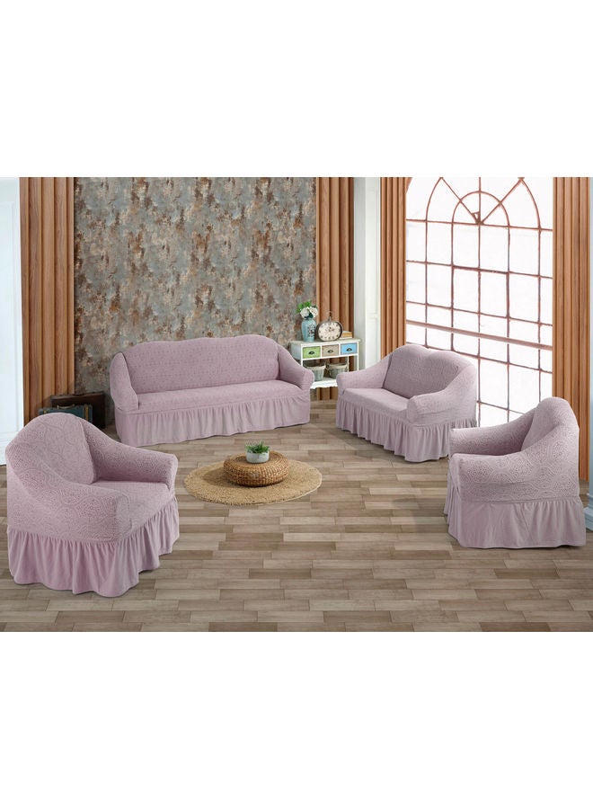 4-Piece Seven Seater Stretchable Jacquard Sofa Cover Set Pink