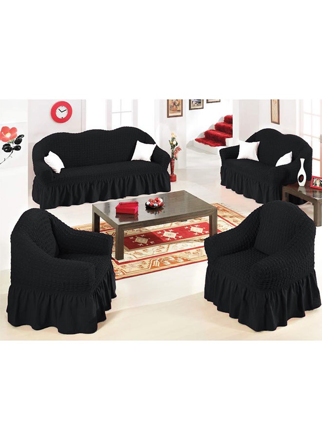 4-Piece Sofa Cover Set Seven Seater Black