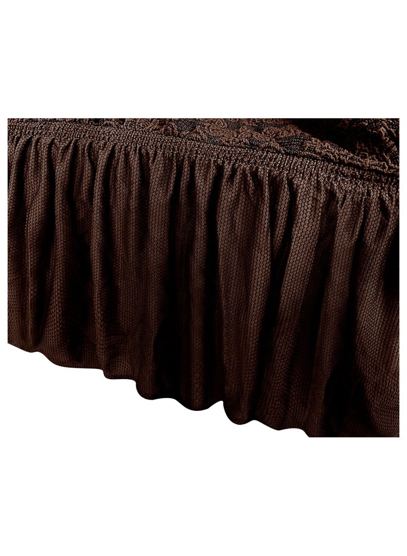 4-Piece Stretchable Sofa Cover Set Jacquard Fabric Seven Seater Couch Cover Set 3211 Combination Chocolate Brown